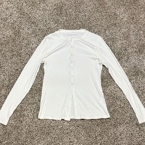 Abercrombie White Button-Up Ribbed Top